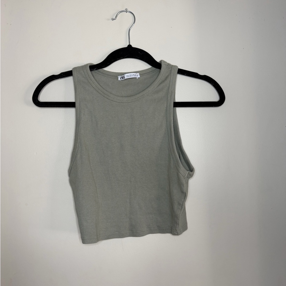 Zara Women's Light Green Sleeveless Crop Top